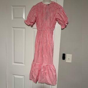 Pink Plaid Midi Dress